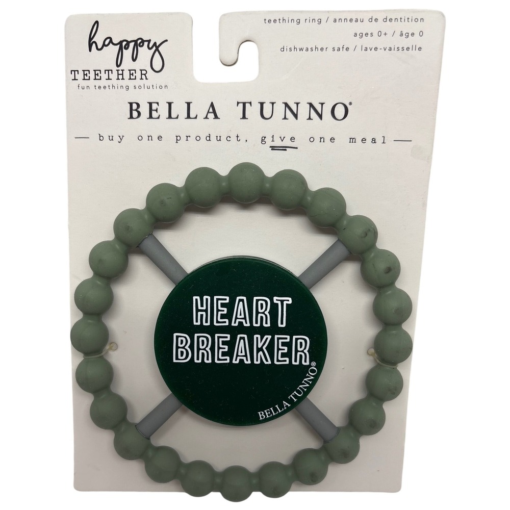 Bella Tunno Happy Teether‎ Heart Breaker Green Silicone Teething Ring Ages 0+